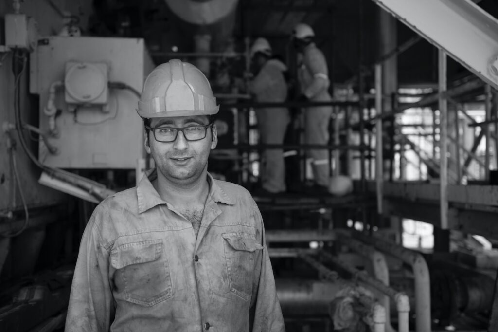 a man wearing a hard hat